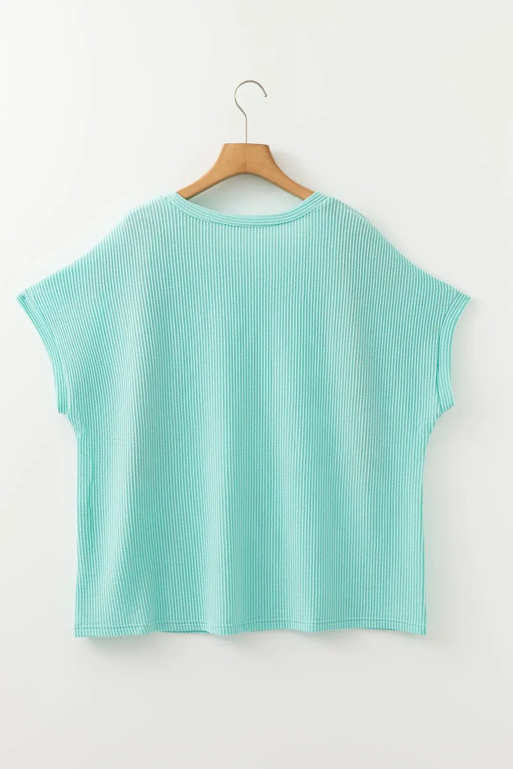 Light Blue Twisted Rib Contrast Pocket Knit Crew Neck Plus Size T Shirt Love Salve